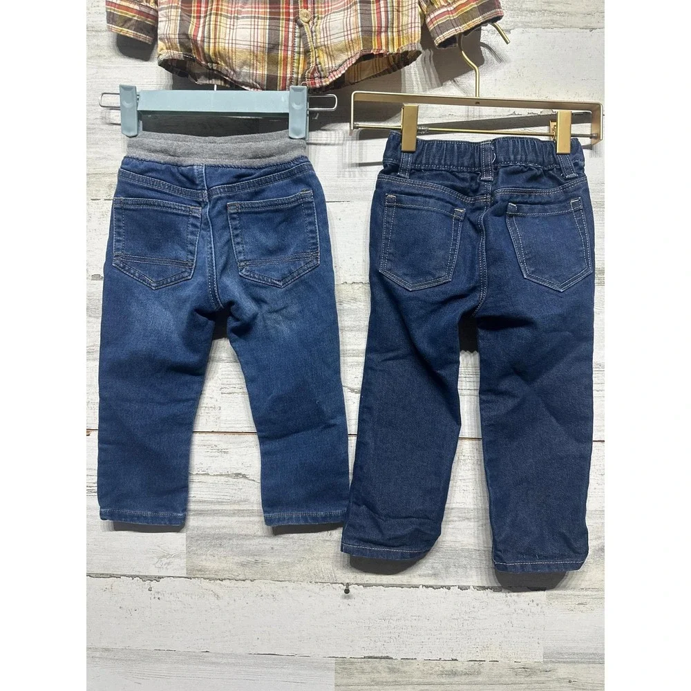 Old Navy‎ Cat & Jack Outfit Lot Boys 2T Multicolor Plaid Dino Denim